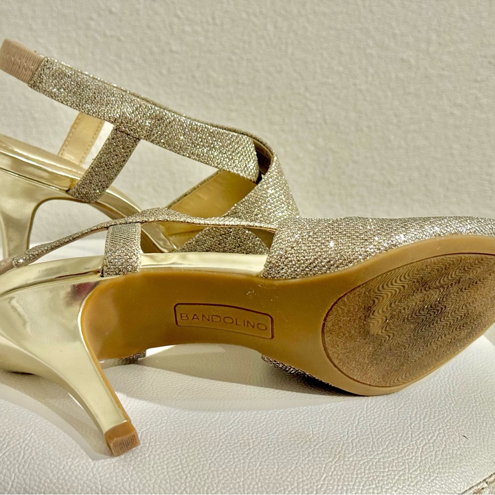 Bandolino heels formal wedding glitter sparkles gold beautiful excellent conditi - Picture 6 of 8